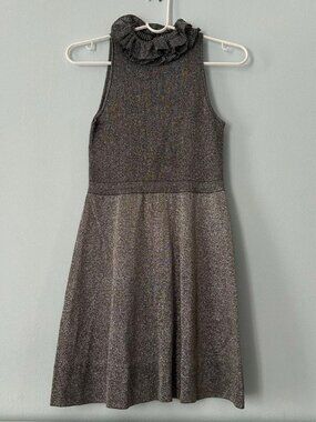 Kids Silver Sparkly High Neck Mini Dress sz 9/10